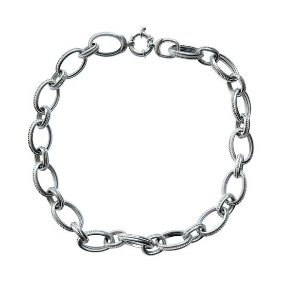 Arte d'Argento 925 Silver Hollow Rolo Cable Oval Chain Link Choker Necklace 18” - Picture 1 of 7